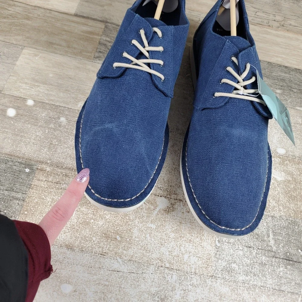 Toms‎ Preston Mens Shoes Sz 14 Navy Washed Canvas Stitch Out Casual Sneakers